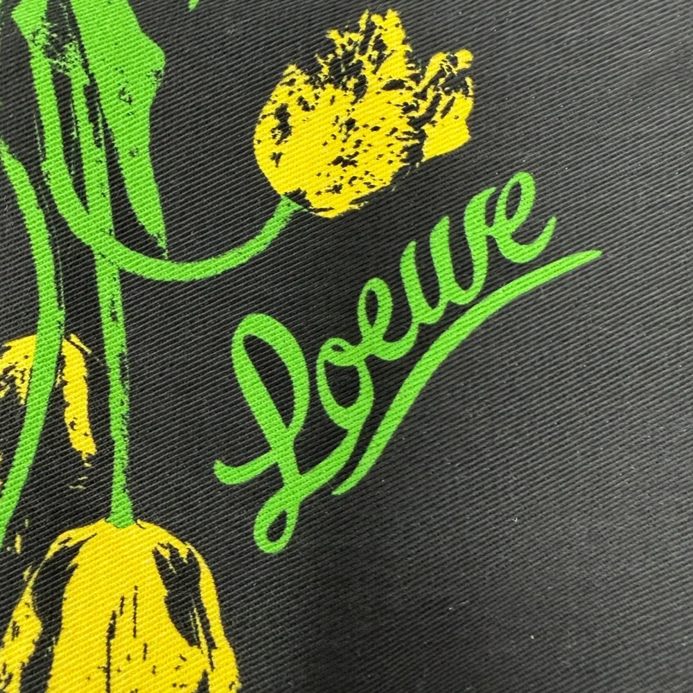 LOEWE Black Canvas Yellow Floral Tulip Drawstring Pouch Bag FLAWED